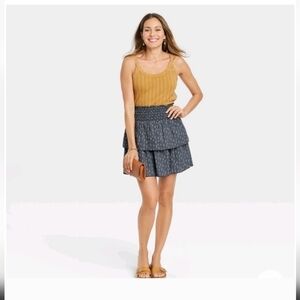 Universal Thread Cotton Skirt, Womens XL Gray blue Tiered high rise skirt